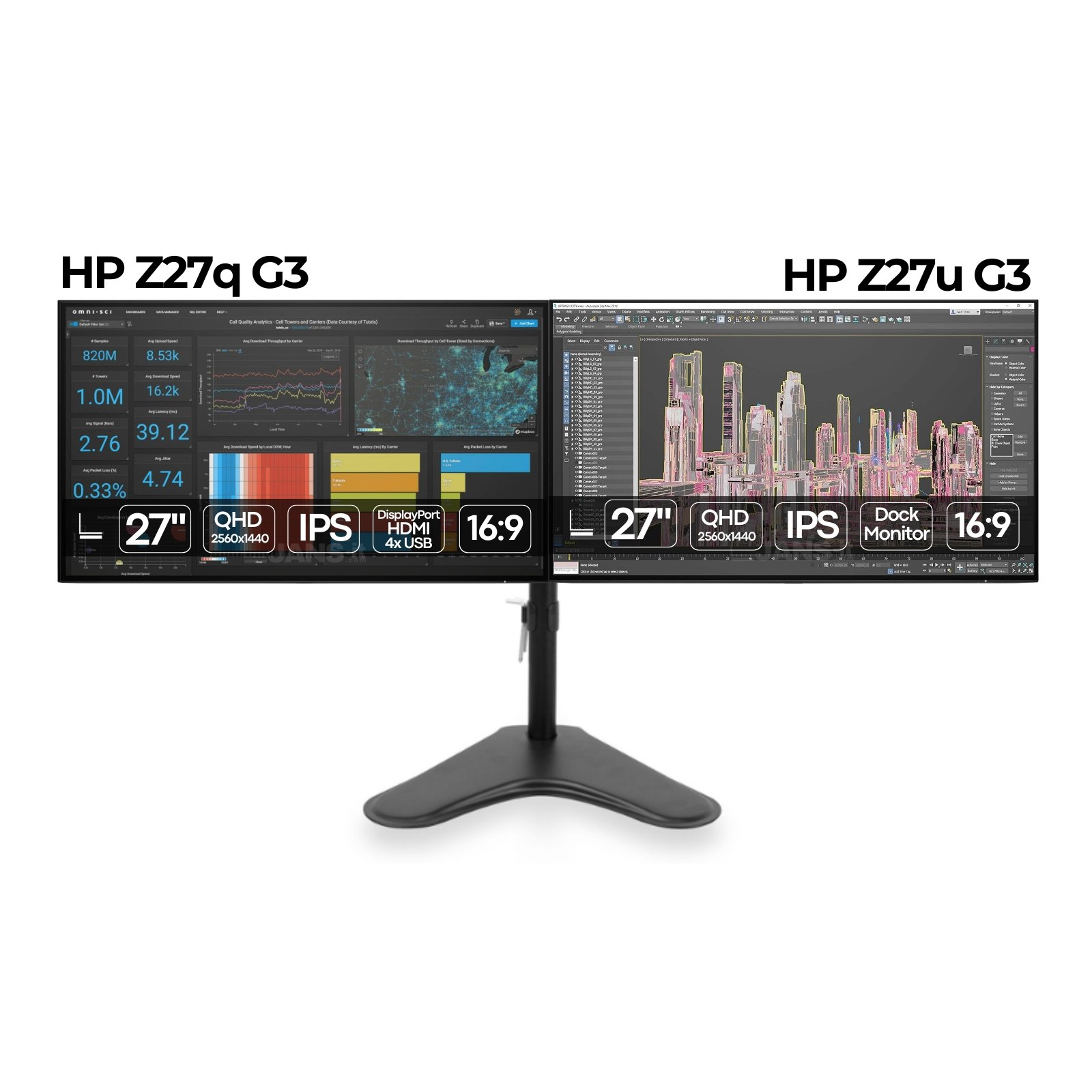 Bundle Dois Monitores HP Z27q G3 + HP Z27u G3