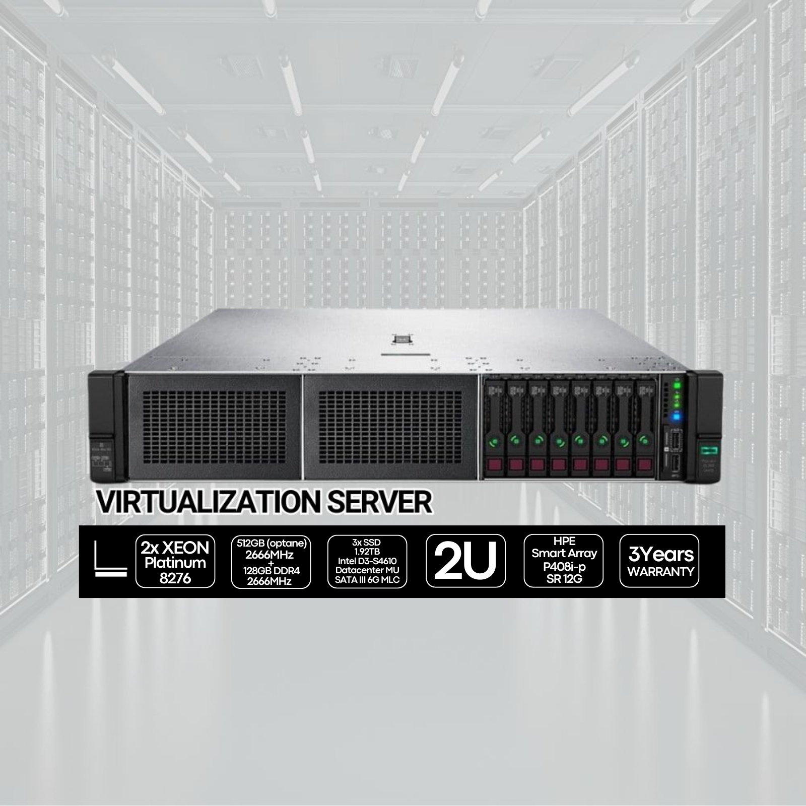HP DL380 G10 Servidor Virtualização | 2P 8276 | 512GB (Optane) + 128GB | 3xSSD 1.92TB