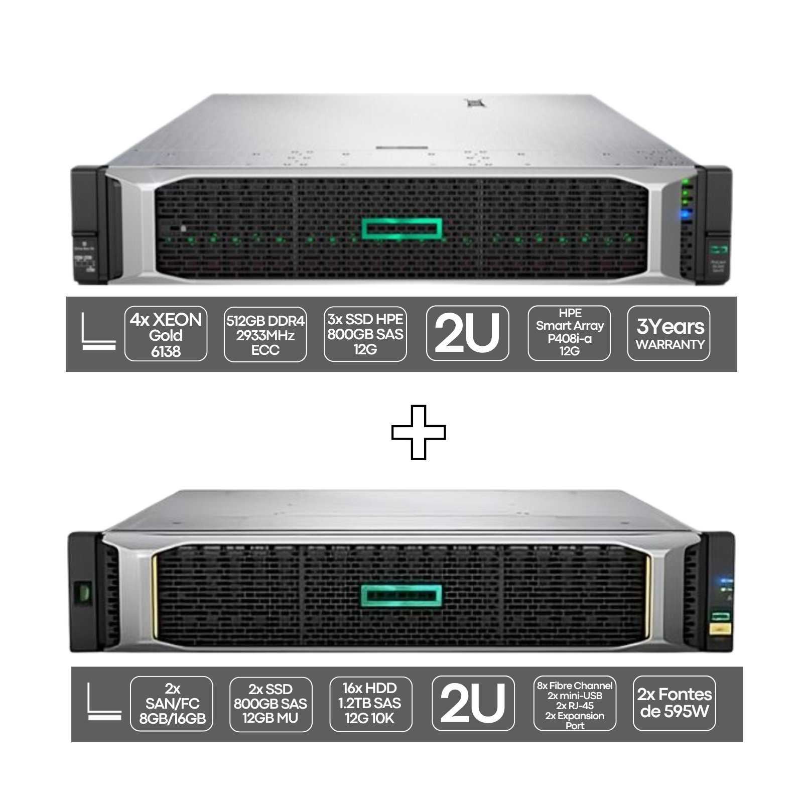 HP ProLiant DL560 G10 | 4P Gold 6138 | 512GB | 3x SSD 800GB | 2x 1600W + HPE MSA 2050 SAN FC 24xSFF